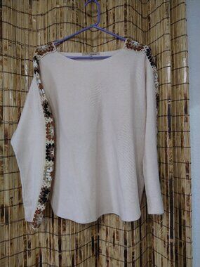 My Danielle Cracker Barrel Cream Crochet Granny Square Sleeve Sweater Top Size M
